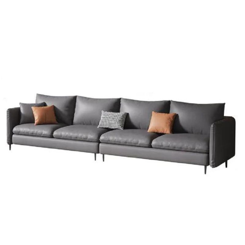 Standard Square Arm Loveseat Loose Back Fabric and Faux Leather Setee in Gray