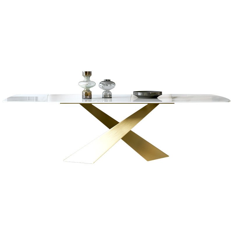 Stone Top Dining Table Traditional Luxury Rectangle Table with Pedestal Base