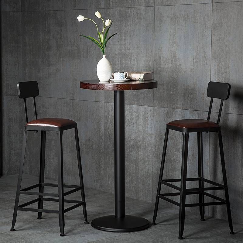 Industrial Armless Counter Stool Iron Bar Stool with Leather Cushion and Pedal for Cafe