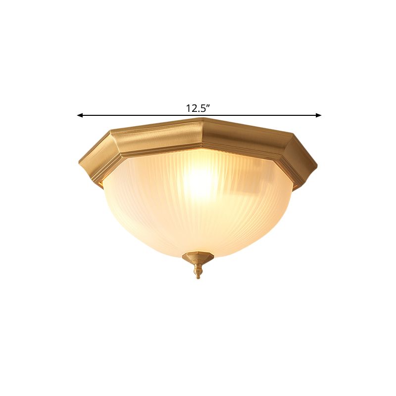 Ridged Dome Bedroom Ceiling Flush Cottage Cream Glass 12.5"/15" Wide 2/3-Head Brass Flush Mount Fixture