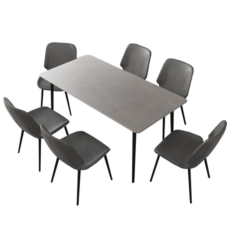 Modern Grey Dinette Set 1/4/7 Pieces Rectangle Dining Table Set with Stone Top