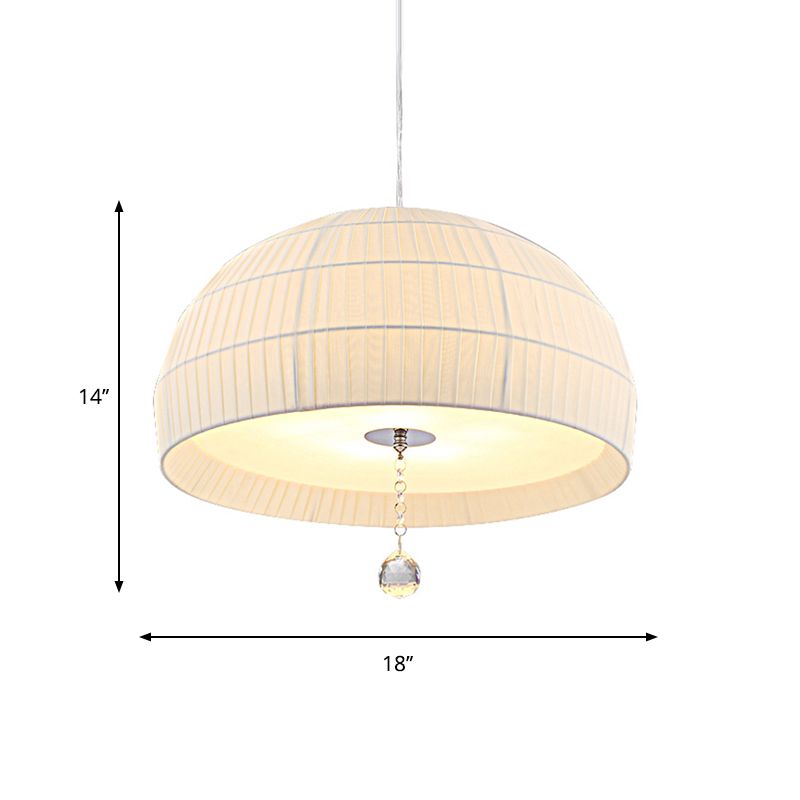 Semi Sphere Fabric Chandelier Minimal 5-Light White Hanging Ceiling Light with Dropped Crystal Ball