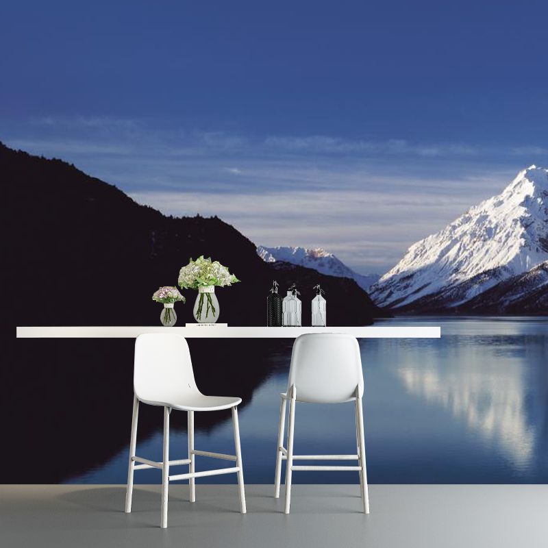 Tranquil Lake Landscape Wall Mural for Home Snowy Mountain Wall Art, Customized Size