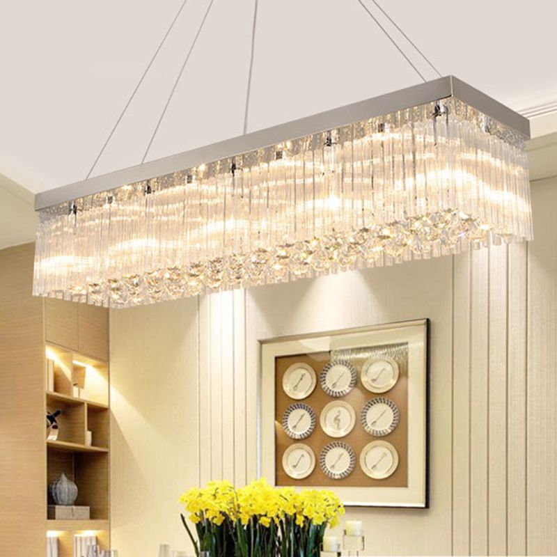 Rectangle Crystal Island Light Modern Style Hanging Lights for Living Room Dining Room