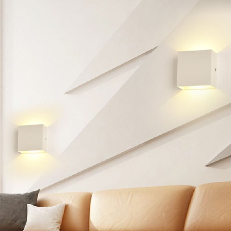 2-Lights Aluminum Wall Light Modern Cube 4" Wide Wall Sconce for Living Room