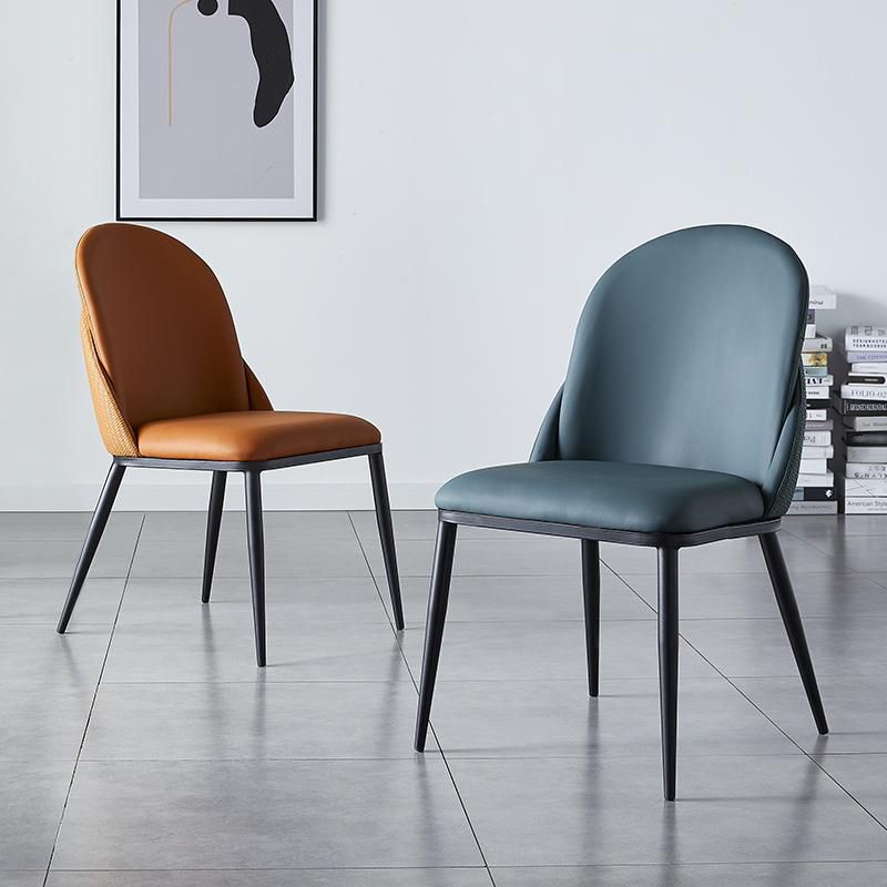 Nordic Style Kitchen Leather Dining Chair Armless Dining Chairs with Metal Legs