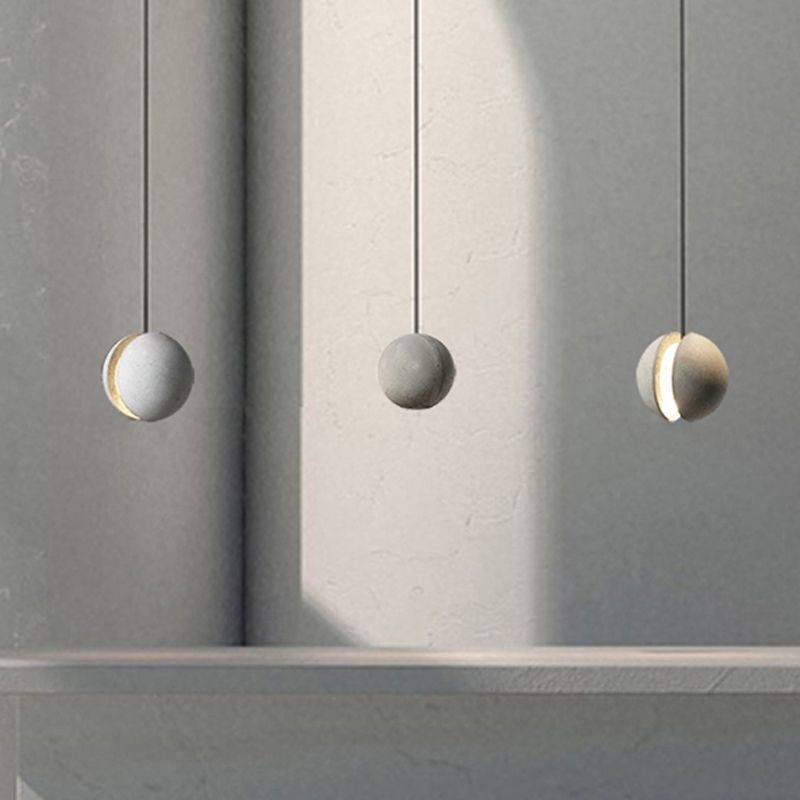 Sphere Cement Hanging Pendant Light Vintage 1-Light Living Room Ceiling Lamp in Grey