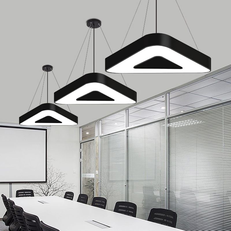 18"/23.5"/31.5" Wide Triangle Pendant Lamp Metal Led White/Black Hanging Ceiling Light for Office in White Light