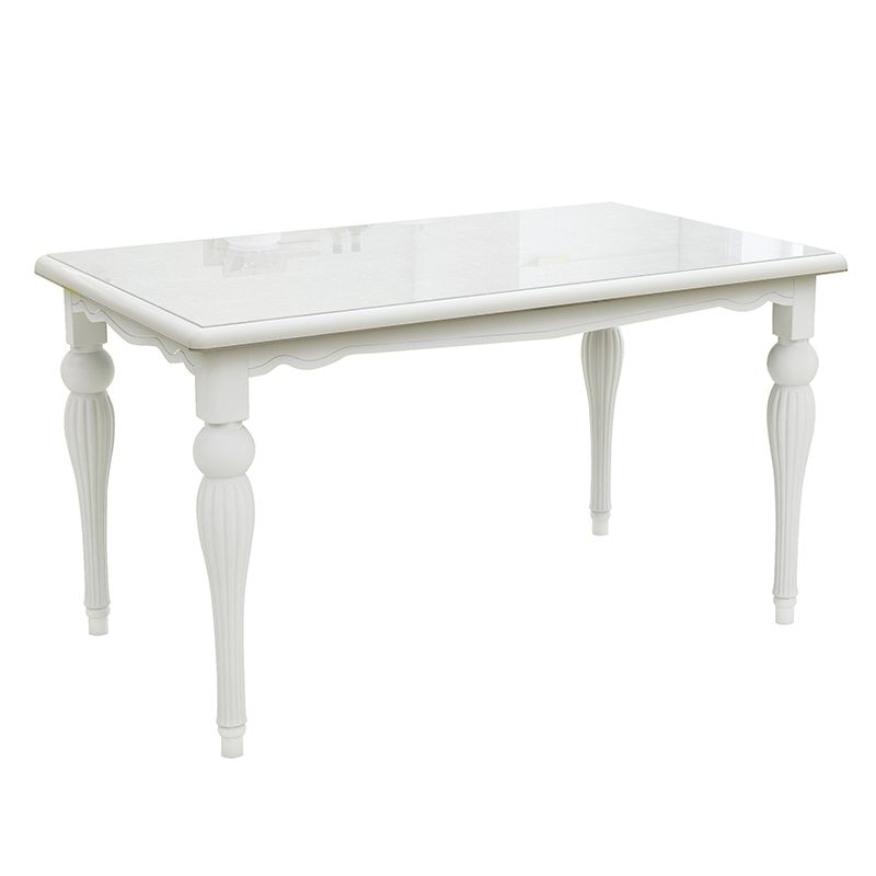 Modern White Rectangular Glass Top Dining Table with Solid Wood Legs