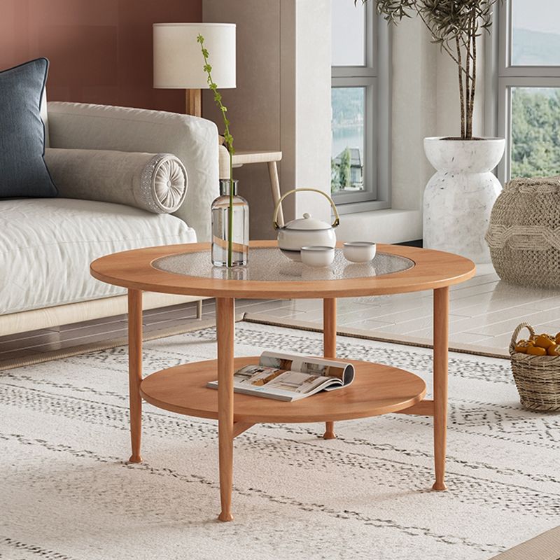 Nordic Wood and Glass Coffee Table 4 Legs Coffee Table with Storage