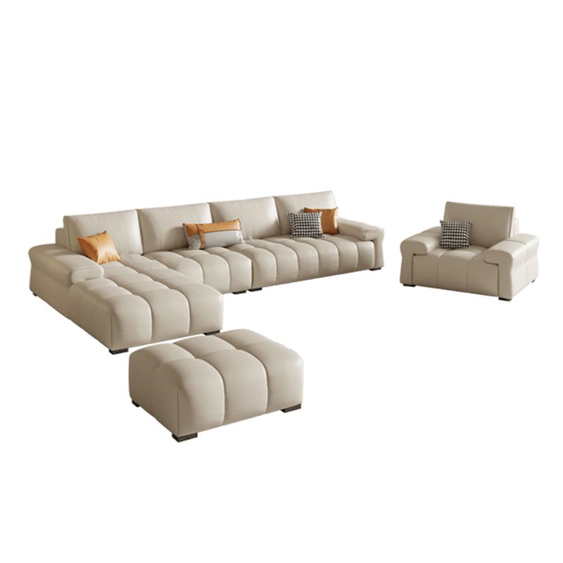 Pillow Top Arm L-shape Sectional Genuine Leather Sectional with Pillows