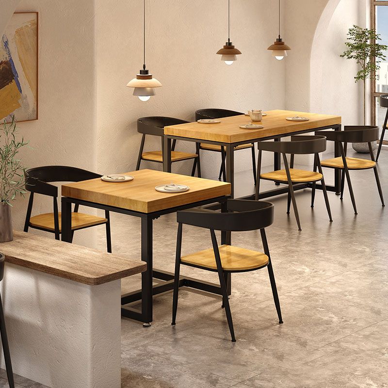 Pine Wood Top Dining Table Industrial Rectangle Table with Trestle Base