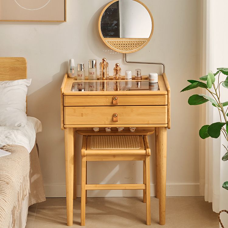 Contemporary Wood Vanity with 2/3 Storage Drawers Makeup Vanity Desk with Stool and Mirror