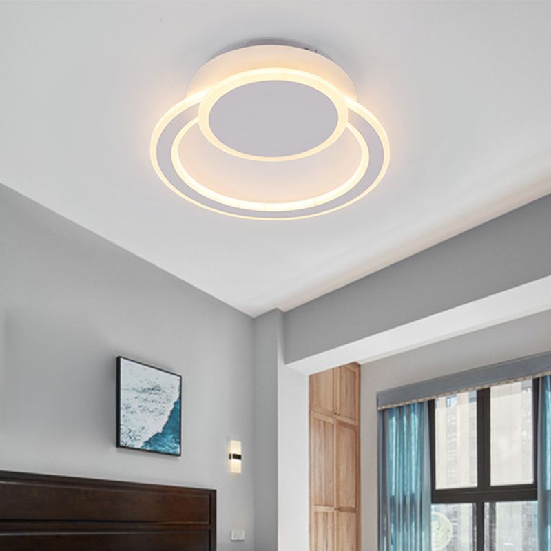 White/Green Hoop LED Flush Mount Light Simplicity Metal Ceiling Lighting in Warm/White Light for Bedroom