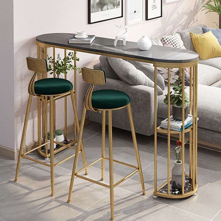 Glam Oval Bar Table Set 1/3 Pieces Stone Counter Table with Upholstered Stools