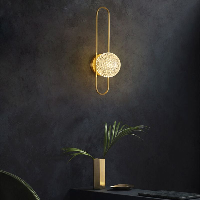 Globe Crystal Shade Wall Light 1 - Light Solid Brass Wall Sconce in Gold and Clear