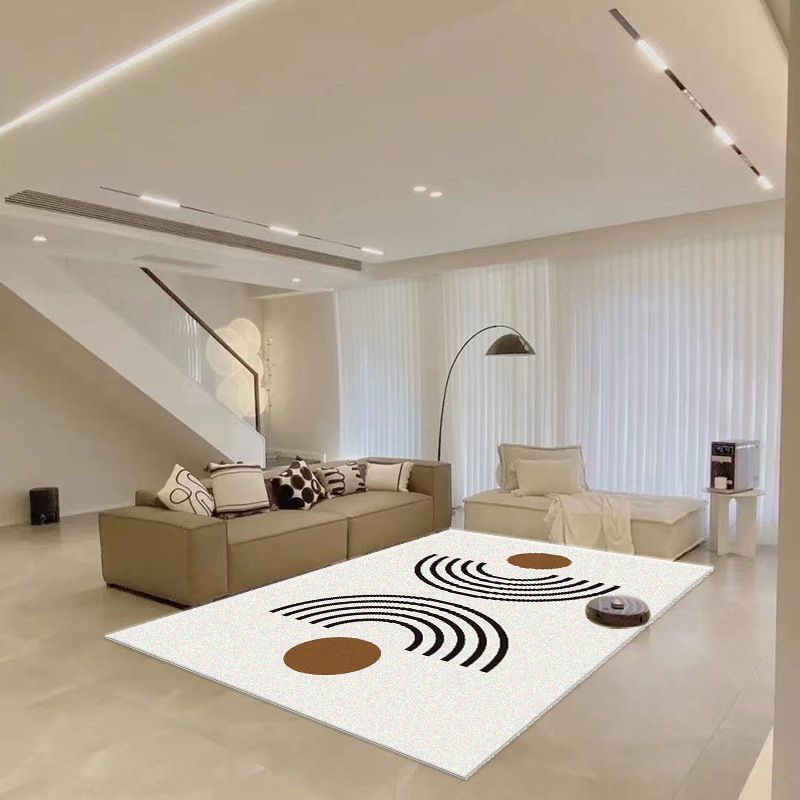 White Simple Rug Polyester Contemporary Carpet Non-Split Backing Area Rug for Indoor Room