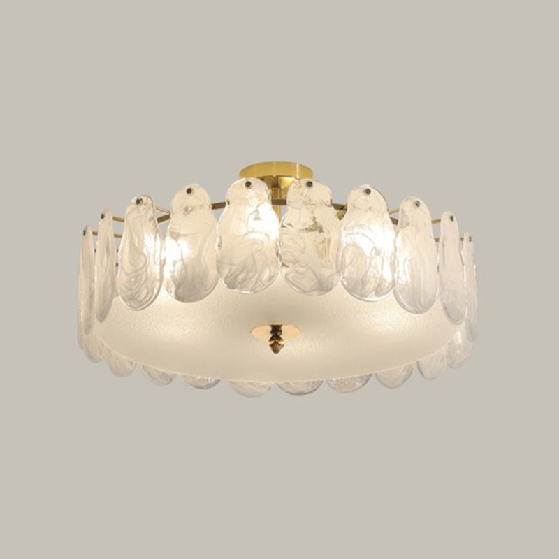 Semi Mount Lighting Vintage Drum Glass Semi Flush Light Fixture