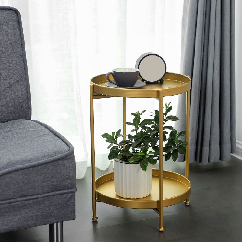 4 Legs Corner Table Round Tray Top Side End Table for Living Room