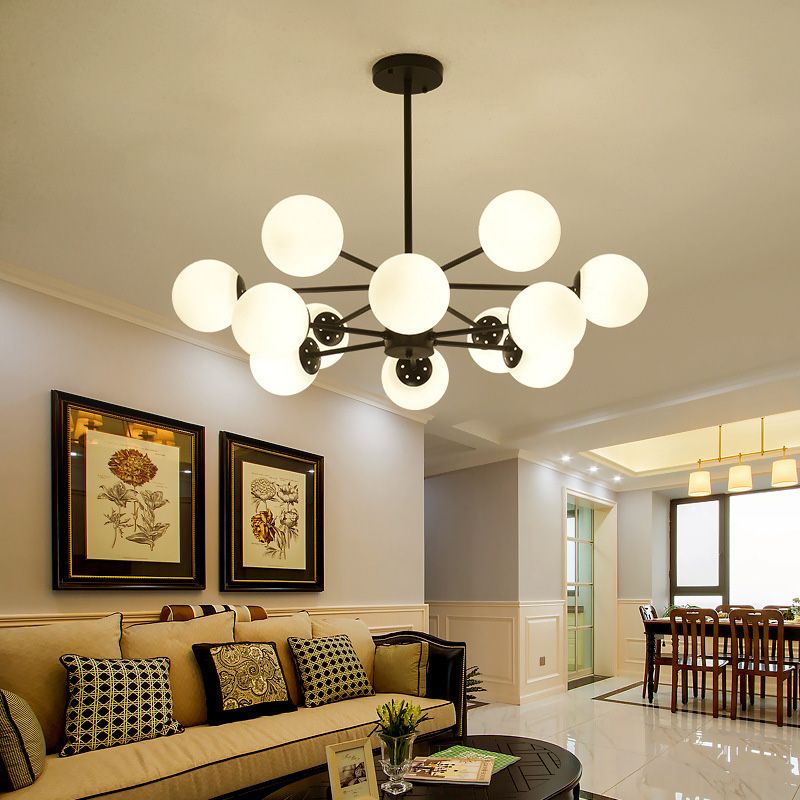 Leche de lámpara de techo negro de vidrio Negro Luces de lámparas de araña de múltiples luces de múltiples luces industriales