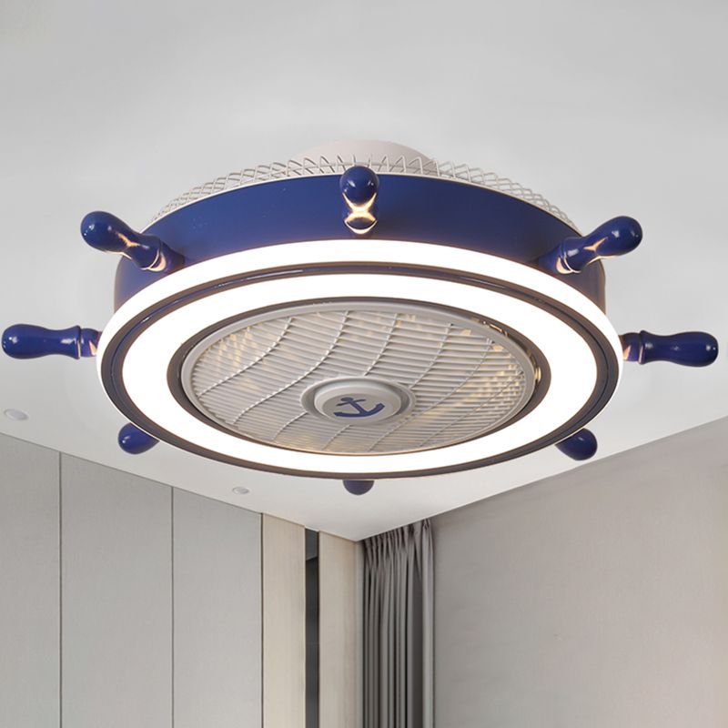 Iluminación de ventilador de timón azul marino LED acrílico Semi Flush Mounte de techo para niños para niños Room