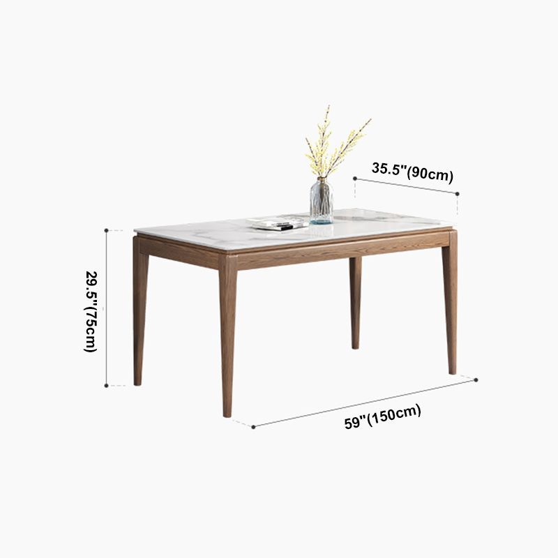 Mesa de comedor moderna rectangular de mediados de siglo Mesa de piedra sinterizada con 4 patas de madera maciza
