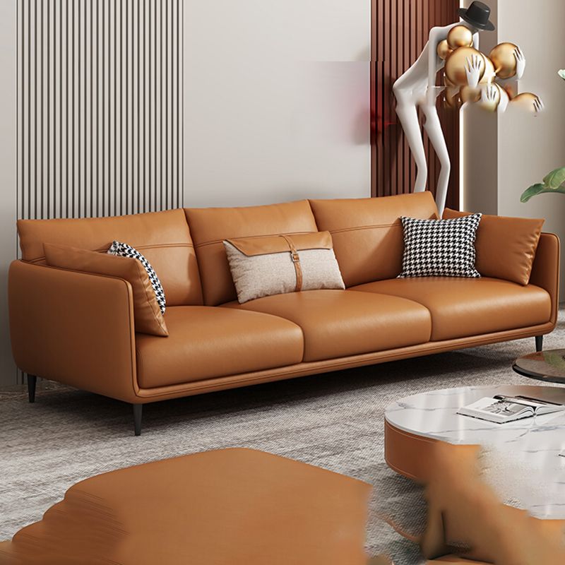 Mid Century Modern Orange Pillows Pillow Top Arm Genuine Leather Seating