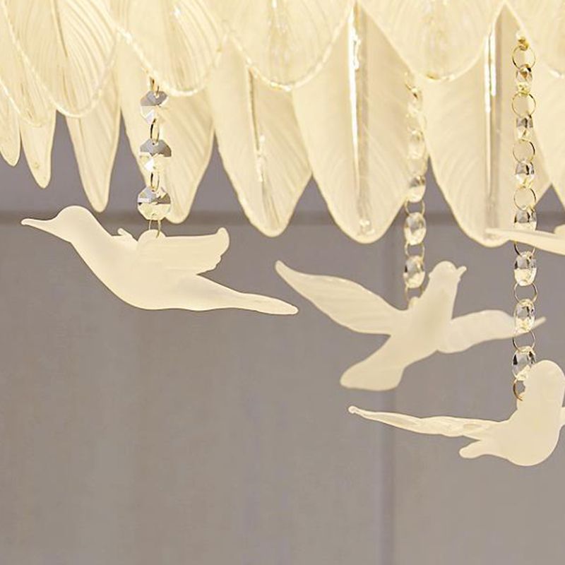 Modern Glass Ceiling Lamp Feather-shaped Flush Mount Light Fixture for Bedroom