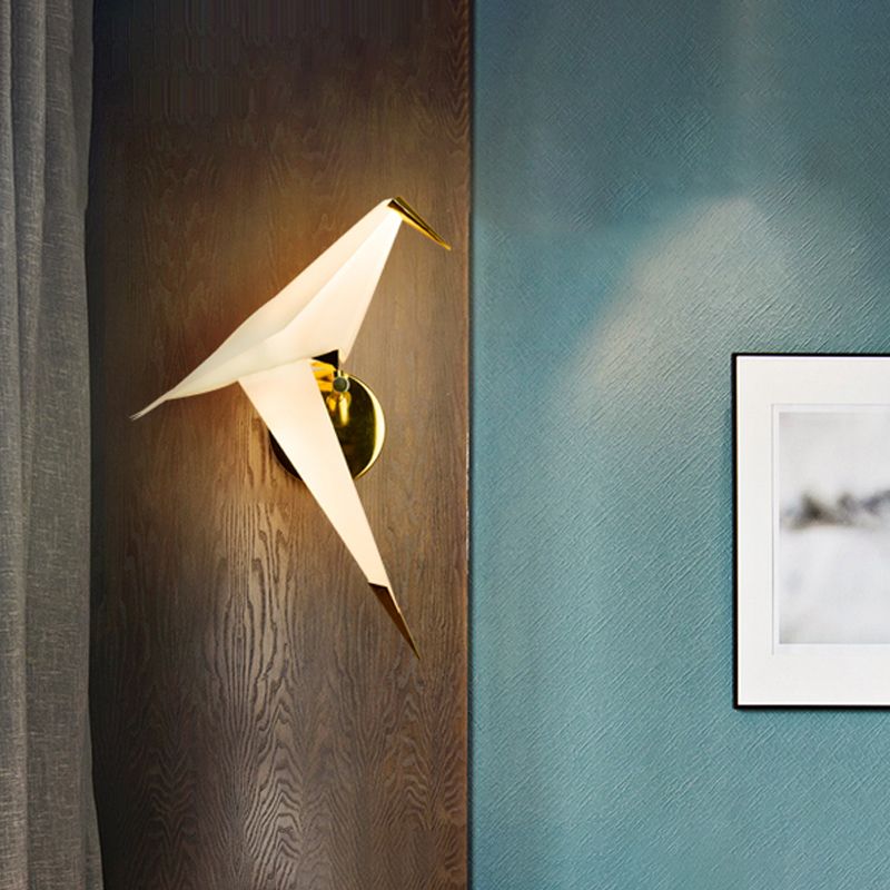 Origami Bird LED Wall Light Fixture Designer Acrylic Bedroom Sconce Lighting in Gold, Warm/White Light