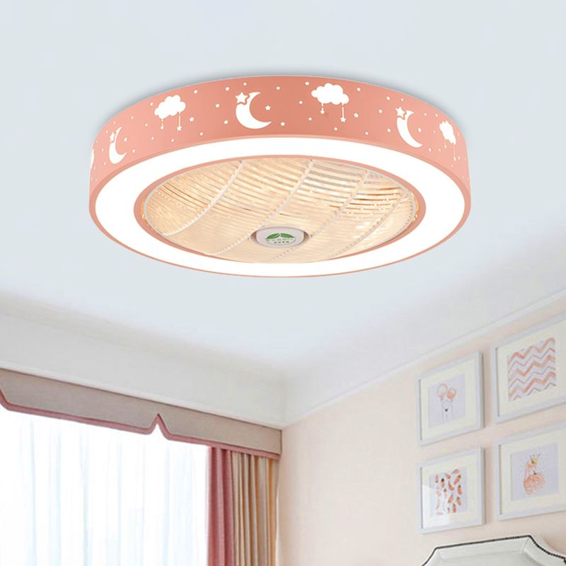21.5 "LED LED LED Ventilismo Modernismo Sala de estar Semi Flush Mount con tambor acrílico en rosa/azul/blanco