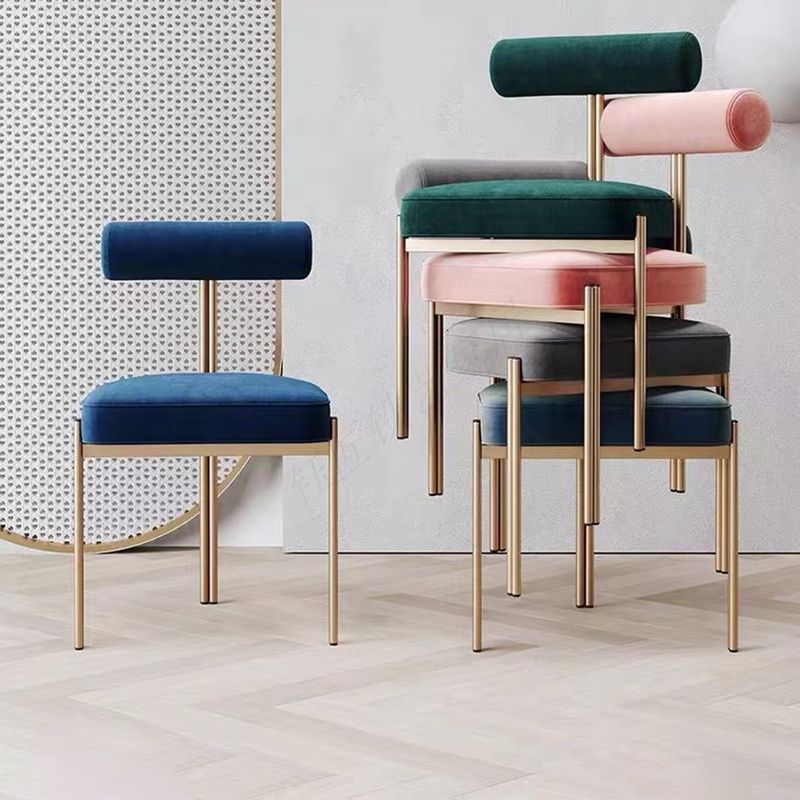 Glam Style Upholstered Dining Chair Open Back Dining Side Chair for Indoor