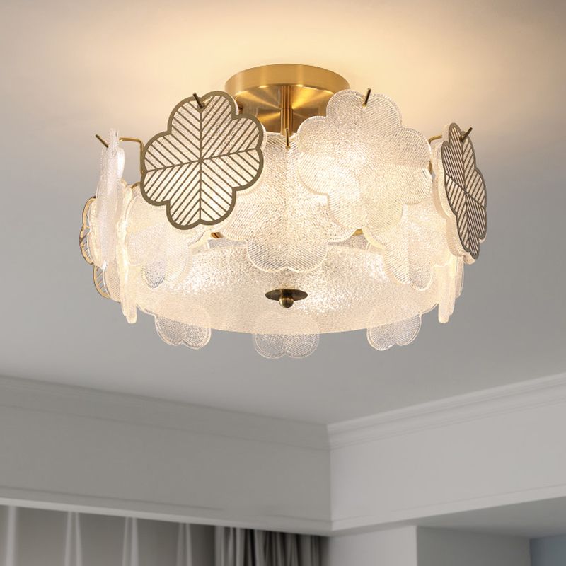 Modern Style Ceiling Mount Light Round with Glass Shade for Bedroom