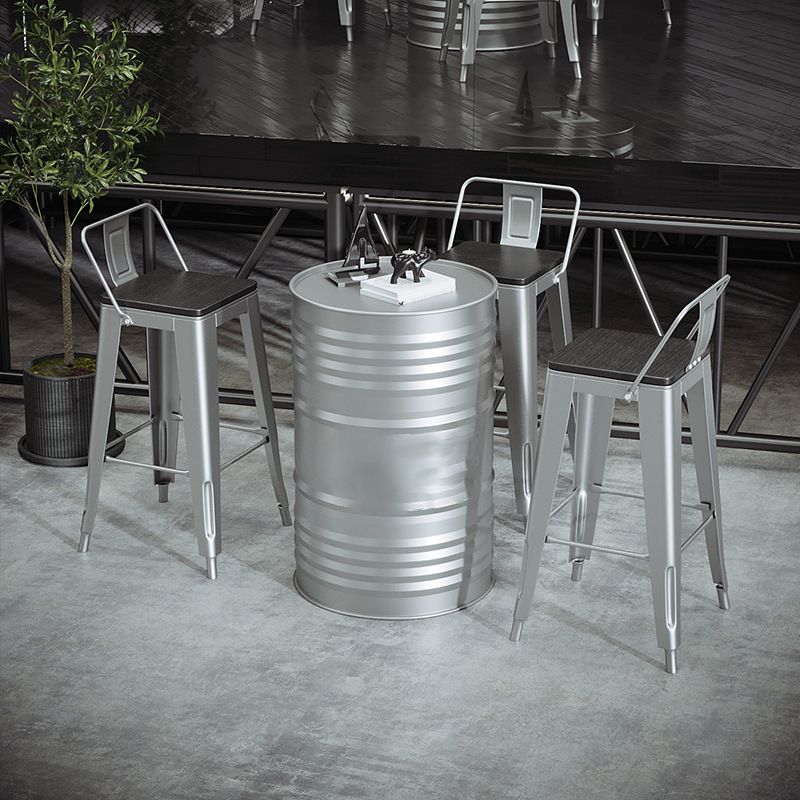 Industriële zilveren aanrechtkrukken Iron houten bar bristol krukken met lage rug