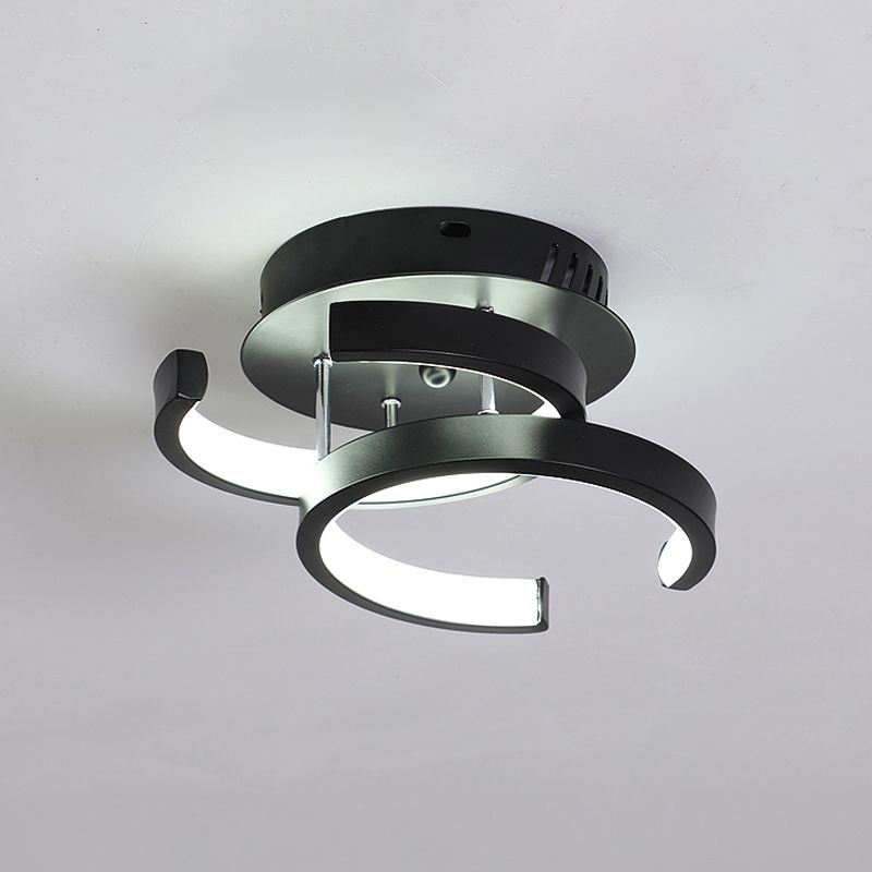 Petit plafonnier rond/carré/lune moderne en métal noir/blanc, éclairage LED Semi-encastré pour couloir