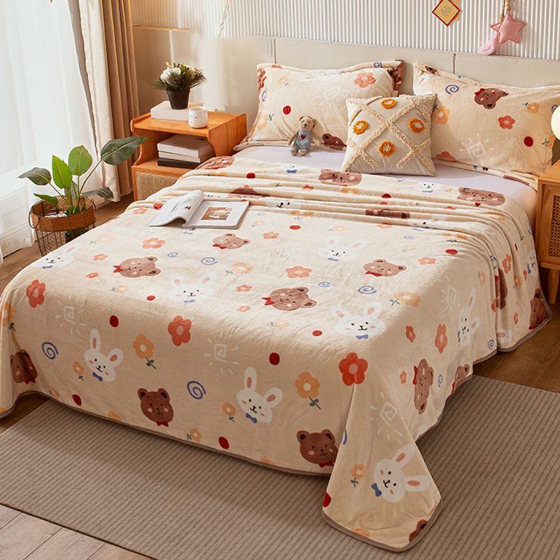 Vintage Bed Sheet Cartoon Printed Wrinkle-Free Non-Pilling Flannel Sheet