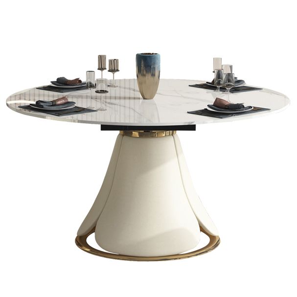 Table extensible avec plateau en pierre frittée, table ronde moderne avec socle