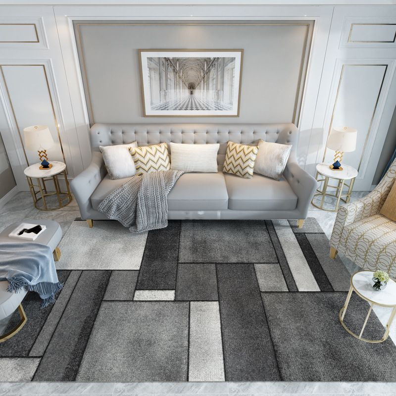 Dark Gray Modern Rug Polyester Graphic Rug Non-Slip Backing Rug for Home Decor