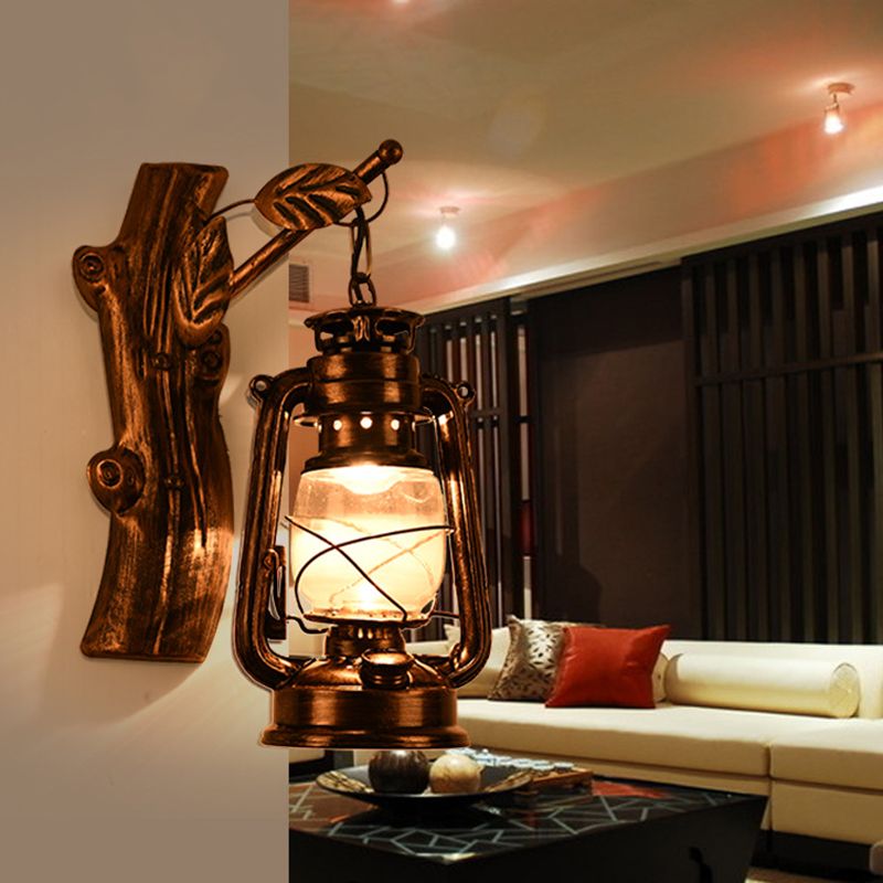 Éclairage mural de kérosène en bronze antique Verre transparent industriel 1 Light Living Room Glasce Lightture, 13 "/ 14" / 16 "