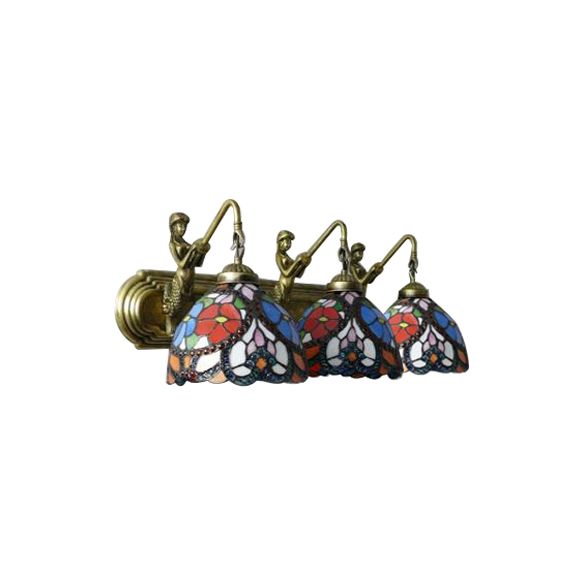Bowl Stained Glass Sconce Light Mediterranean 3 Head Blue Wall Mount Light Fixture for Living Room