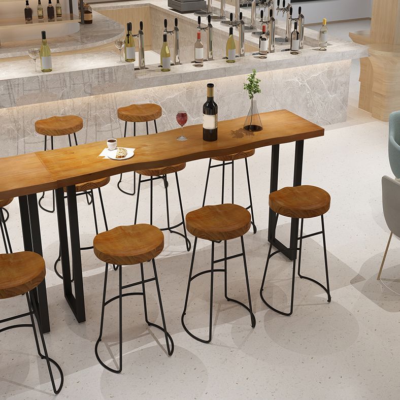 Light Brown Solid Wood Top Bar Table Industrial Metal Base Bistro Table