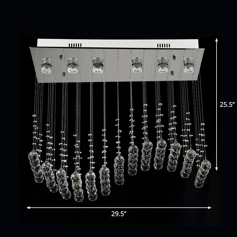 Klarer Kristall Edelstahl Flush Licht Wellenförmige 6 Birnen Modernistische Deckenleuchte
