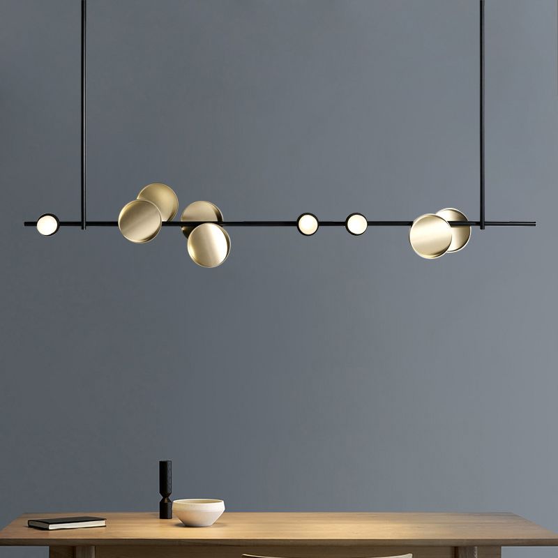 Modern Island Lamp 9-Head Linear Restaurant Pendant Light with Round Metal Shade