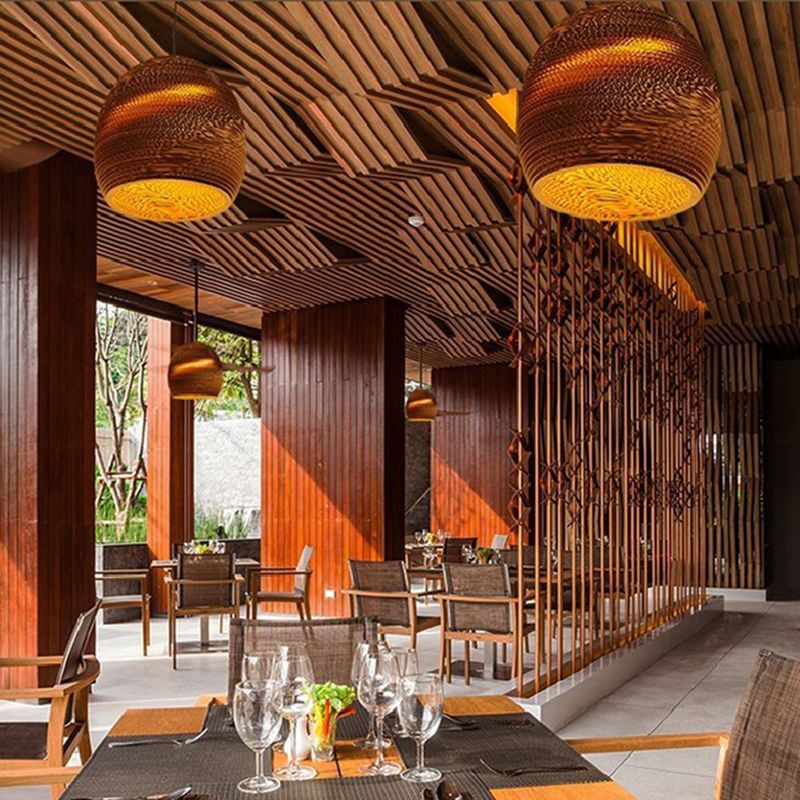 Southeast Asian Style Ceiling Light Honeycomb Cardboard Geometry Pendant Lamp for Bedroom