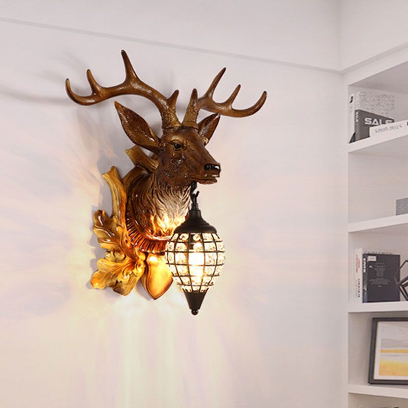 Traditional Metal Deer Wall Sconce Crystal Mesh Cone Shade Wall Light