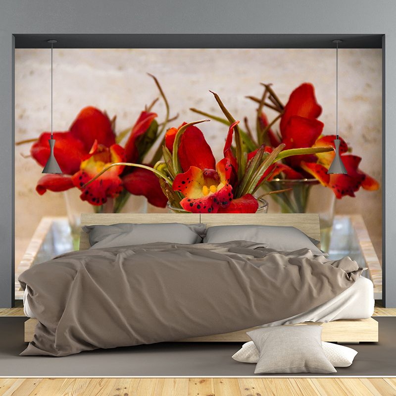 Flowers and Vase Wallpaper Mural Decal Customized Modern Wall Covering for Bedroom
