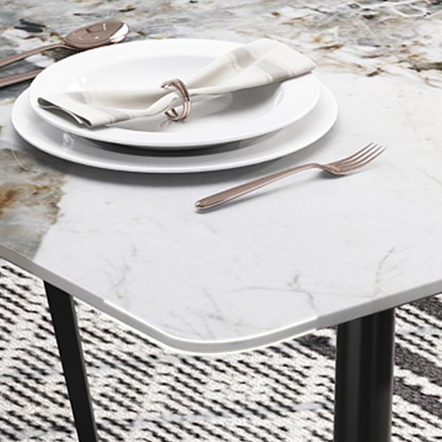 Rectangle White Dining Table Sintered Stone Table Industrial with 4 Legs