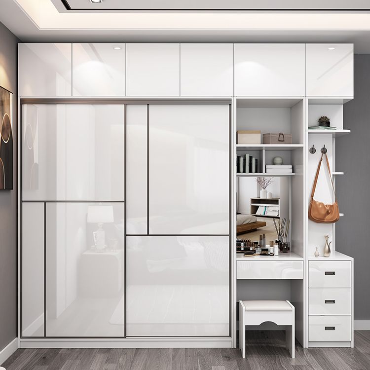 Engineered Wood White Wardrobe Cabinet Modern Wardrobe Closet