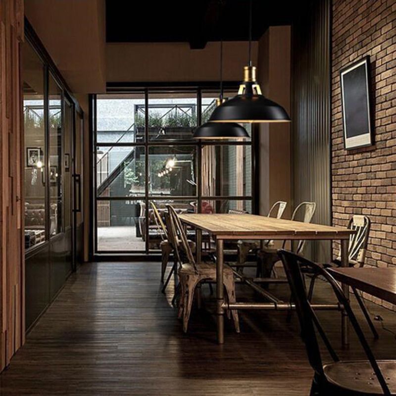 Black Truncated Barn Restaurant Drop Pendant Warehouse-Style Metal 1 Light Hanging Ceiling Light