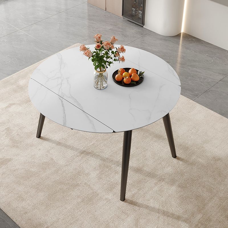 Stone Top Dinette Table with Black Legs Modern Round Dining Table
