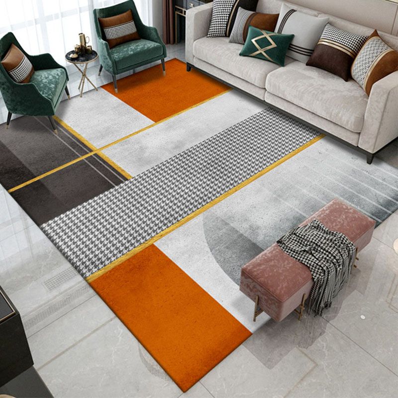 Orange Modern Carpet Polyester Striped Carpet Non-Slip Backing Carpet for Living Room